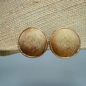 St John Vintage Gold Tone Textured Round Dome Clip On Earrings Signed Statement